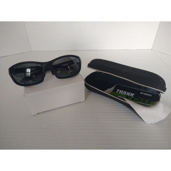 Enkeeo Black Polarized Sports Sunglasses with case cloth and card lightweight - Picture 1 of 14